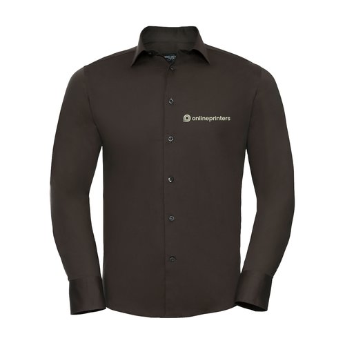 Camisa marrn de algodn para hombre con mangas largas y tapeta de botones.