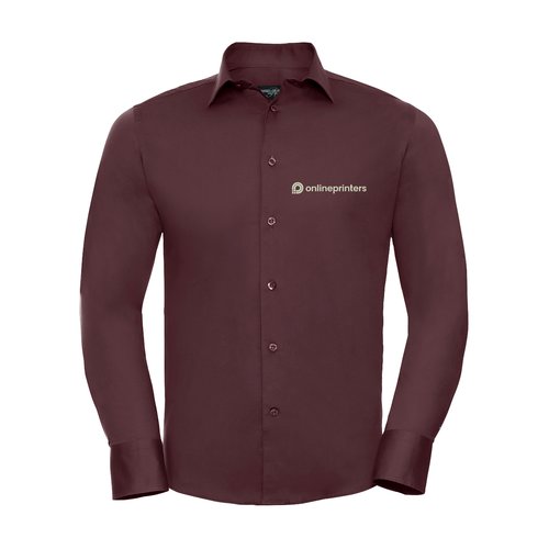 Camisa de hombre color burdeos en mezcla de algodn y manga larga.