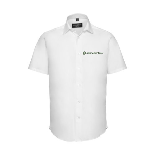 Camisa blanca de manga corta en algodn con tapeta de botones para hombre.