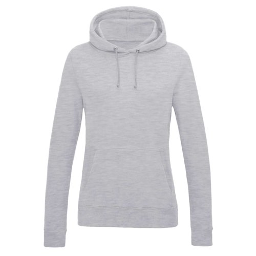 Sudadera con capucha gris jaspeada de algodn y polister para mujer con capucha y bolsillo tipo canguro.