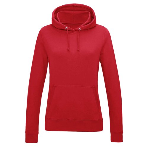 Sudadera roja de algodn y polister para mujer con capucha y bolsillo canguro.