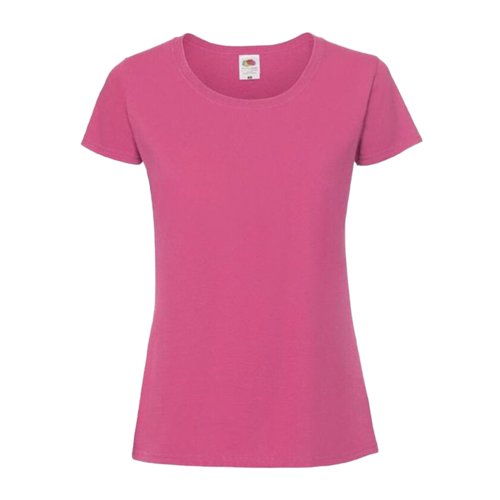 Camiseta de algodn fucsia para mujer con mangas cortas.
