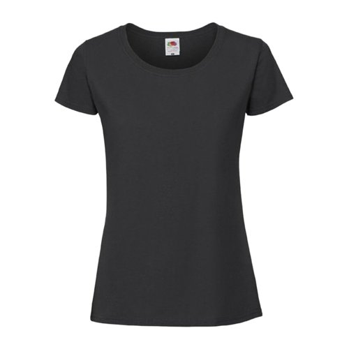 Camiseta negra de algodn para mujer con mangas cortas y cuello redondo.