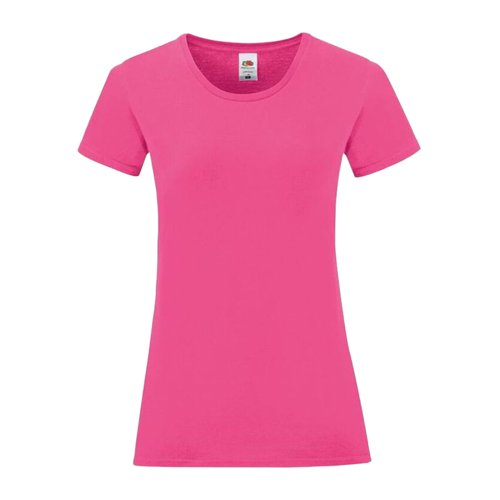 Camiseta de algodn fucsia para mujer con mangas cortas.
