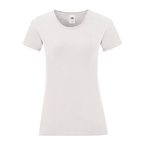 Camiseta blanca de algodn para mujer con mangas cortas y cuello redondo.