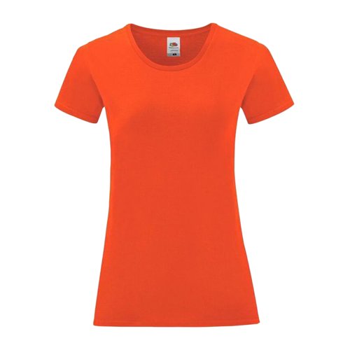 Camiseta naranja de algodn para mujer con mangas cortas.