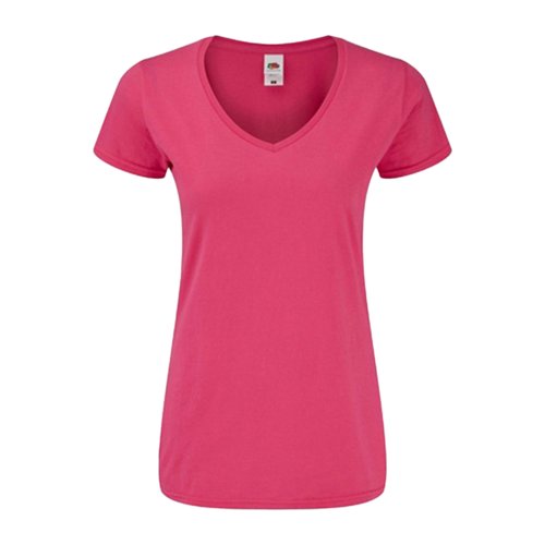 Camiseta de algodn fucsia con cuello en V para mujer.