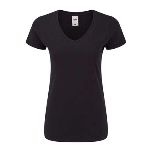 Camiseta negra de algodn para mujer con cuello en V.