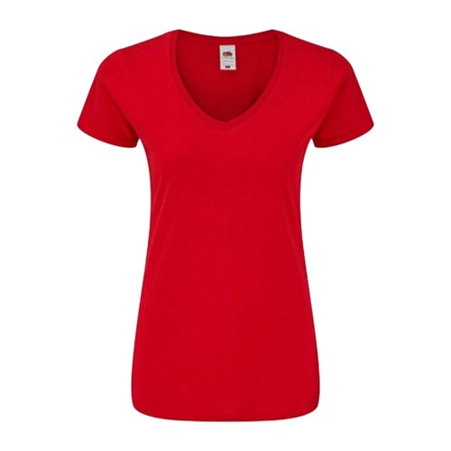 Camiseta roja de algodn con cuello en V y manga corta para mujer.