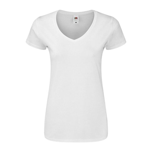 Camiseta blanca de algodn con cuello en V para mujer.