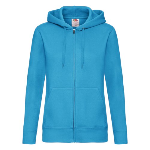 Chaqueta con capucha de mezcla de algodn azul celeste para mujer con cremallera completa y bolsillos.
