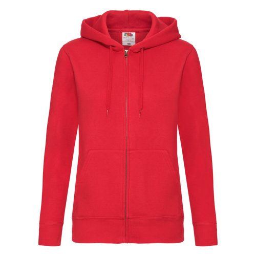 Chaqueta con capucha roja de mezcla de algodn con cremallera completa y cordn.