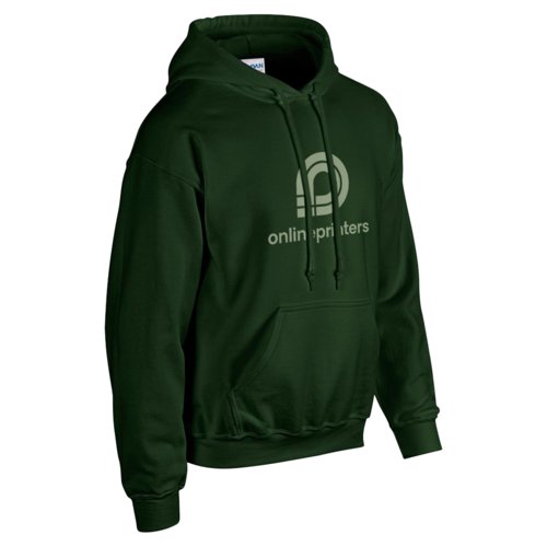 Sudadera con capucha verde oscuro de algodn y polister con cordn y bolsillo tipo canguro.