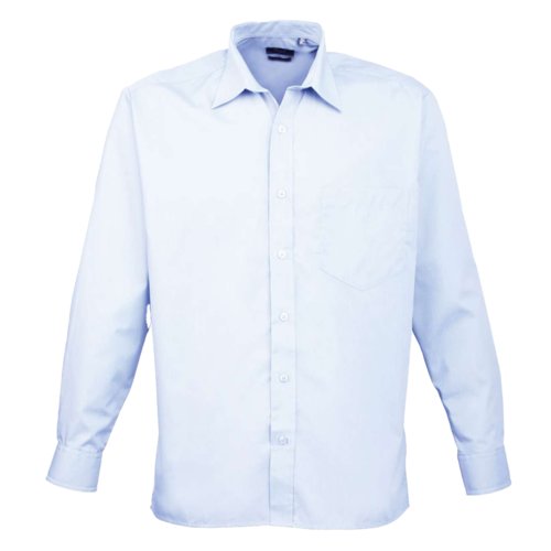 Camisa de popelina azul claro de polister y algodn para hombre.