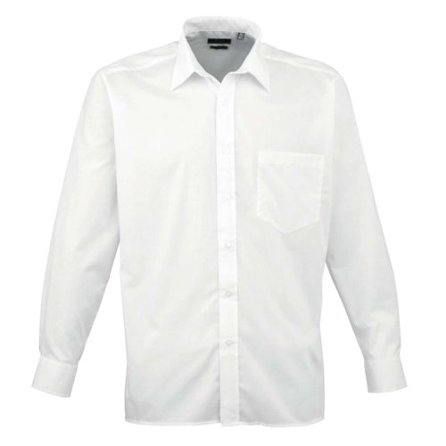 Camisa blanca de popelina de polister y algodn con mangas largas.