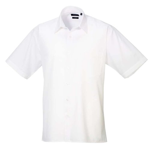 Camisa blanca de manga corta de popelina de polister y algodn para hombre.