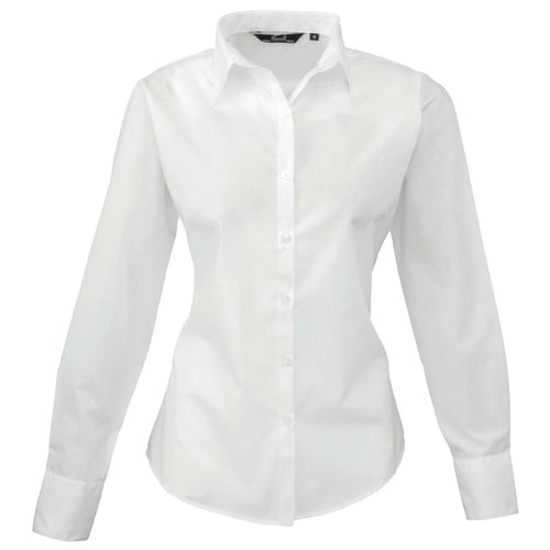 Blusa blanca de popelina de mezcla polister-algodn con mangas largas.