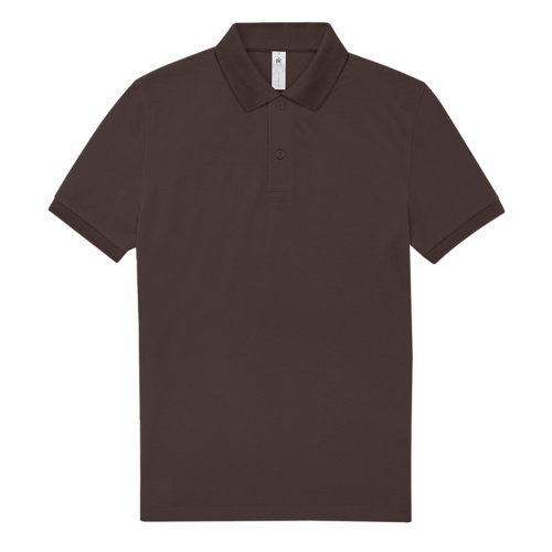 Polo de algodn marrn oscuro para hombre con tapeta de botones corta.