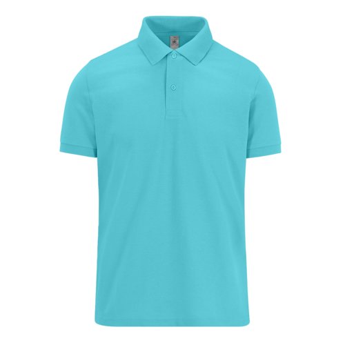 Polo de algodn turquesa para hombre con tapeta de botones corta.
