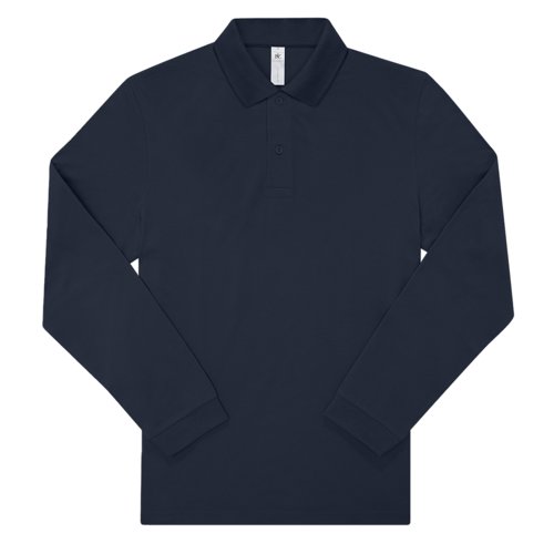 Polo de algodn azul marino con mangas largas y tapeta de botones.