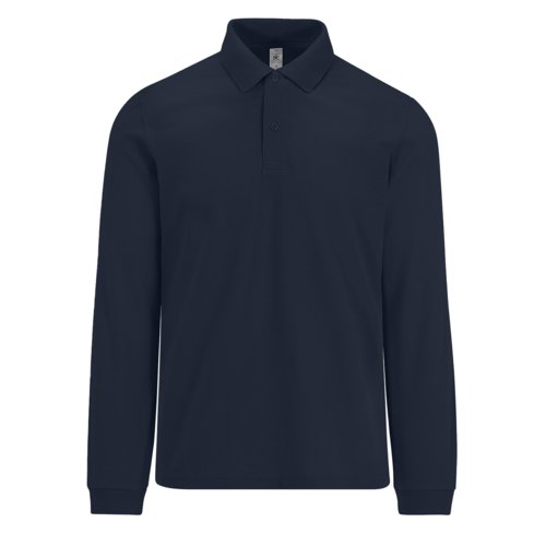 Polo de algodn azul marino con mangas largas y tapeta de botones.