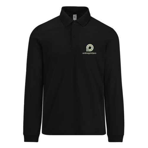Polo negro de manga larga con tapeta de botones.