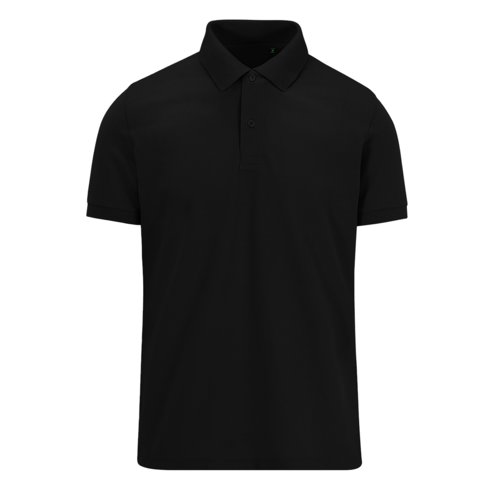 Polo negro de polister reciclado y algodn para hombre.