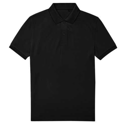Polo negro de polister reciclado y algodn con tapeta de botones corta.