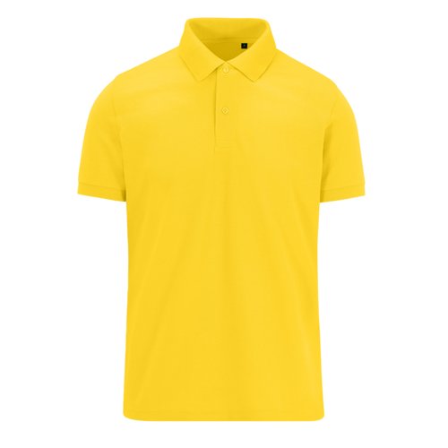 Polo amarillo de polister reciclado y algodn, con mangas cortas.