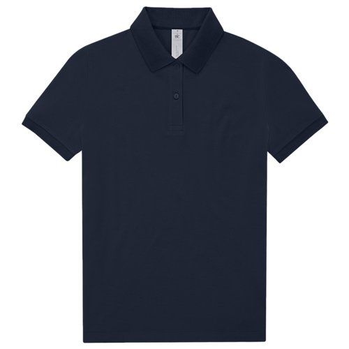 Polo de algodn azul marino para mujer con tapeta de botones corta.