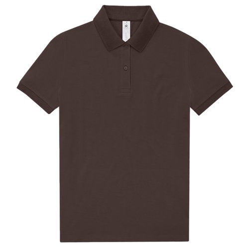 Polo de algodn marrn oscuro para mujer con tapeta de botones corta.
