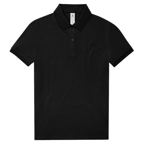 Polo de algodn negro para mujer con tapeta de botones corta.