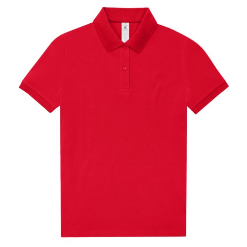 Polo rojo de algodn para mujer con mangas cortas y tapeta de botones.