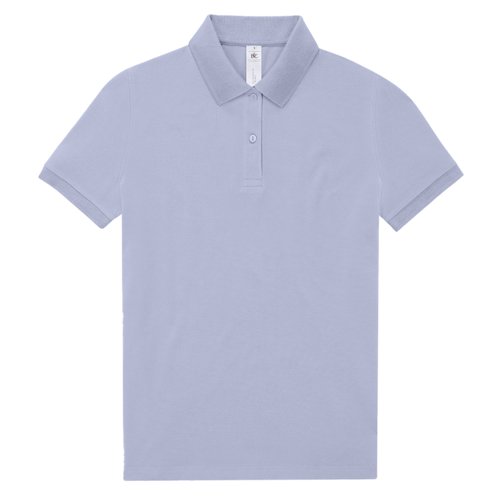 Polo de algodn violeta para mujer con tapeta de botones corta.