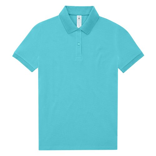 Polo turquesa de algodn para mujer con tapeta de botones corta.