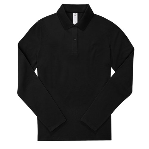 Polo negro de algodn con mangas largas y tapeta de botones.