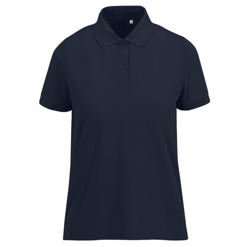 Polo de mujer azul marino hecho de polister reciclado y algodn con mangas cortas.