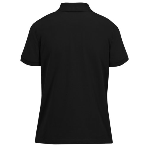 Polo negro de mujer hecho de polister reciclado y algodn con mangas cortas.