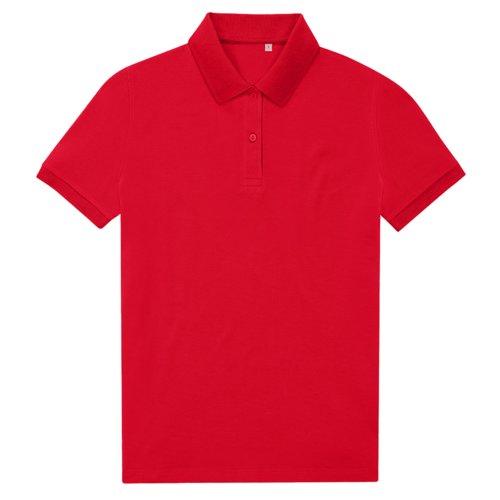 Polo rojo de mezcla de polister reciclado y algodn, modelo para mujer.