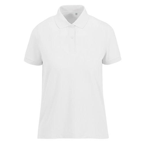 Polo blanco de mujer hecho de polister reciclado y algodn con mangas cortas.