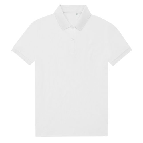 Polo blanco de mujer hecho de polister reciclado y algodn con mangas cortas.