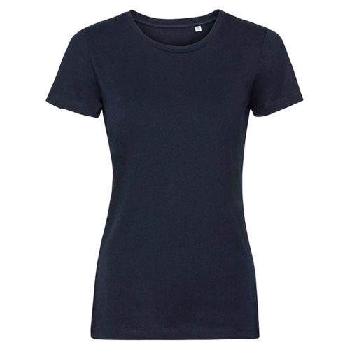 Camiseta de algodn azul marino para mujer con mangas cortas.