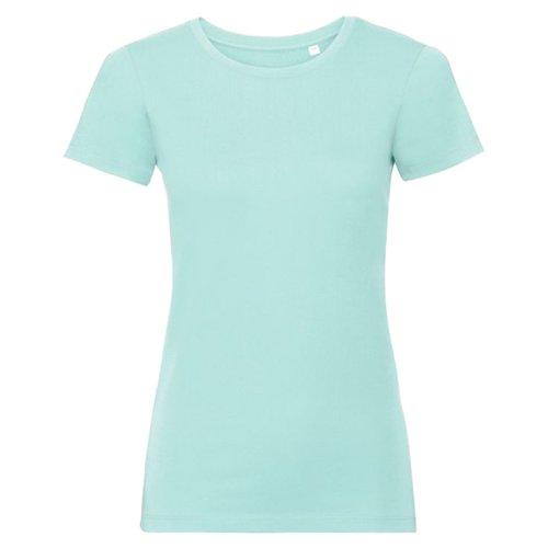 Camiseta de mujer aquablue de algodn orgnico con mangas cortas.