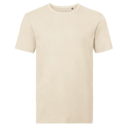 Camiseta beige de algodn orgnico para hombre con mangas cortas.