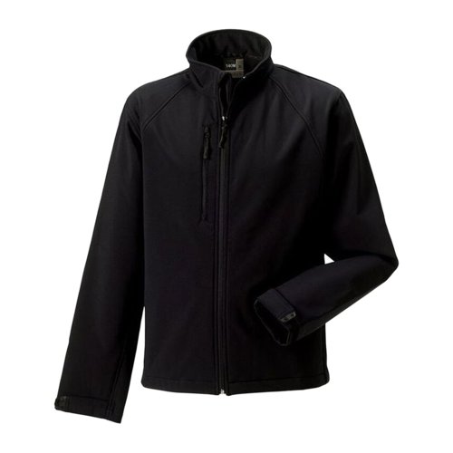 Chaqueta softshell negra de polister y elastano para hombre con cremallera.
