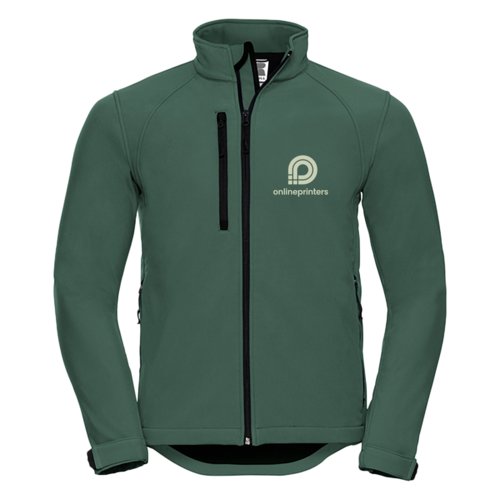 Chaqueta softshell verde para hombre con cremallera completa.