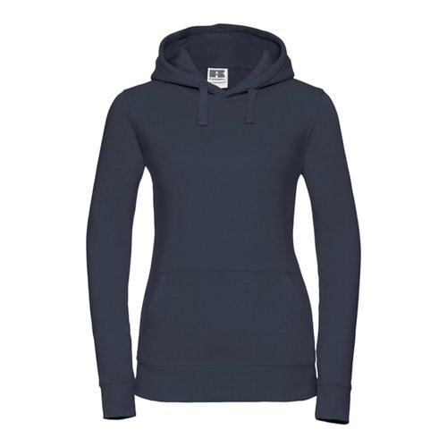 Sudadera con capucha azul marino de algodn y polister para mujer con capucha y bolsillo canguro.