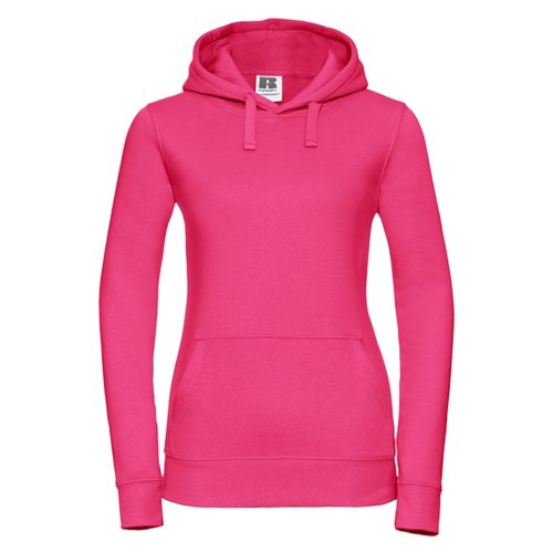 Sudadera con capucha fucsia de algodn y polister con capucha y bolsillo tipo canguro.