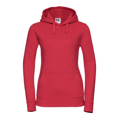 Sudadera roja de algodn y polister para mujer con capucha y bolsillo de canguro.