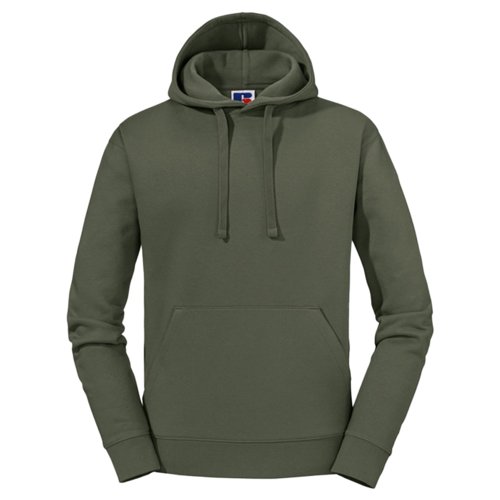 Sudadera con capucha verde oliva de algodn-polister con cordn y bolsillo tipo canguro.